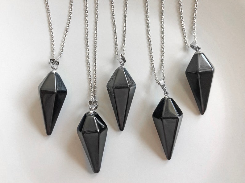 Obsidian necklace Black pendulum necklace Black stone pendant image 4