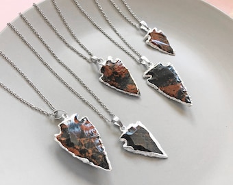 Mahogany obsidian necklace Arrowhead necklace Black arrowhead pendant Stone arrow head necklace