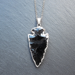 Silver Black obsidian necklace Arrowhead necklace for men Black arrowhead pendant Stone arrow head necklace Men silver chain necklace