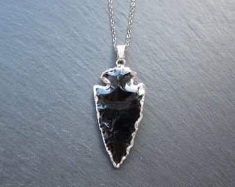 Zilveren zwarte obsidiaanketting Pijlpuntketting voor mannen Zwarte pijlpunthanger Stenen pijlpuntketting Heren zilveren ketting