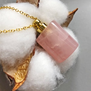 Perfume bottle pendant Rose quartz essential oil pendant necklace Rose quartz Essential Oil Diffuser necklace