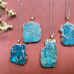Blue Imperial jasper necklace Regalite pendant with 18k gold chain Layered bohemian necklace