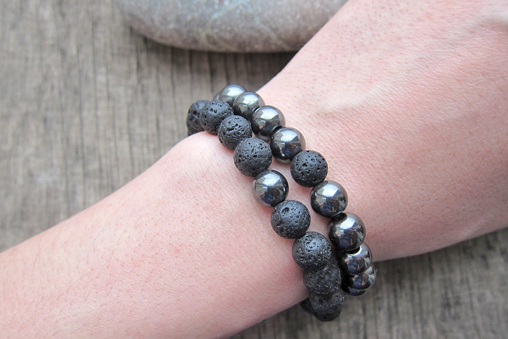 Mens Bracelets Set Gemstone Bracelets Lava Rock Bracelet Gay Couple ...