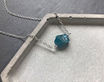 Small apatite necklace Genuine Blue apatite pendant Apatite crystal necklace gold Raw stone pendant necklace