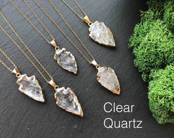 Clear quartz necklace Arrowhead necklace Arrowhead pendant Arrow head necklace White quartz Rough clear quartz pendant