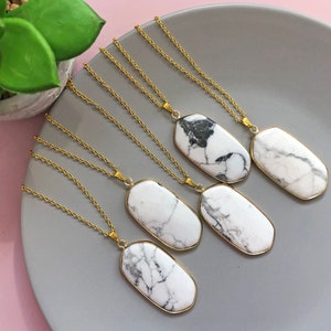 Howlite necklace Magnesite necklace pendant with 18k gold chain