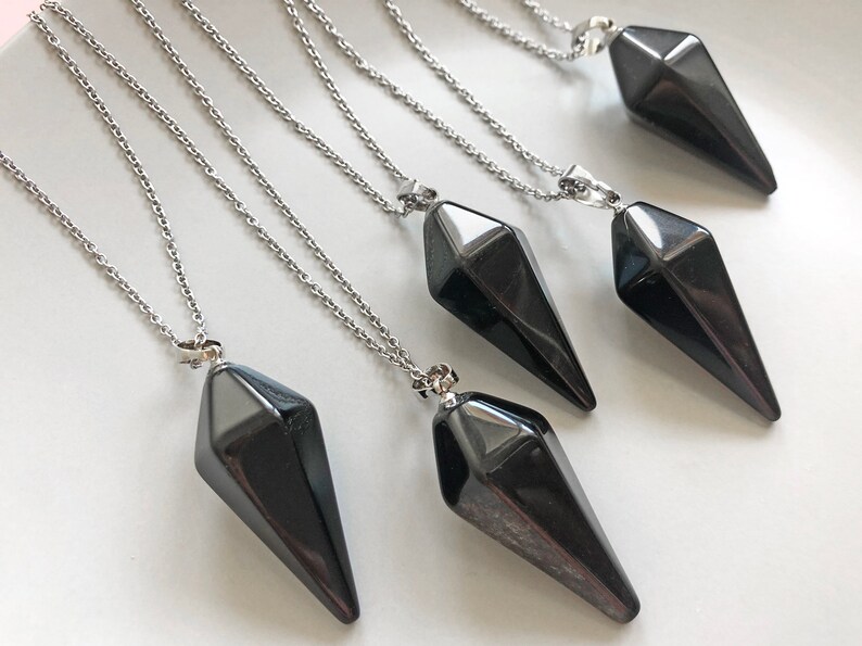 Obsidian necklace Black pendulum necklace Black stone pendant image 2