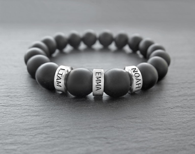 Custom mens bracelet, Fathers day bracelet, Mens bracelet with kids name image 4