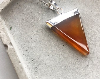 Carnelian crystal necklace silver Triangle pendant September birthstone necklace