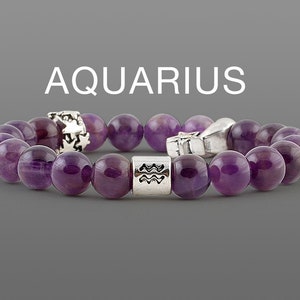 Aquarius birthstone Zodiac bracelet Zodiac jewellery Astrology bracelet Stretch bracelet Beaded bracelet Purple amethyst bracelet for women image 1