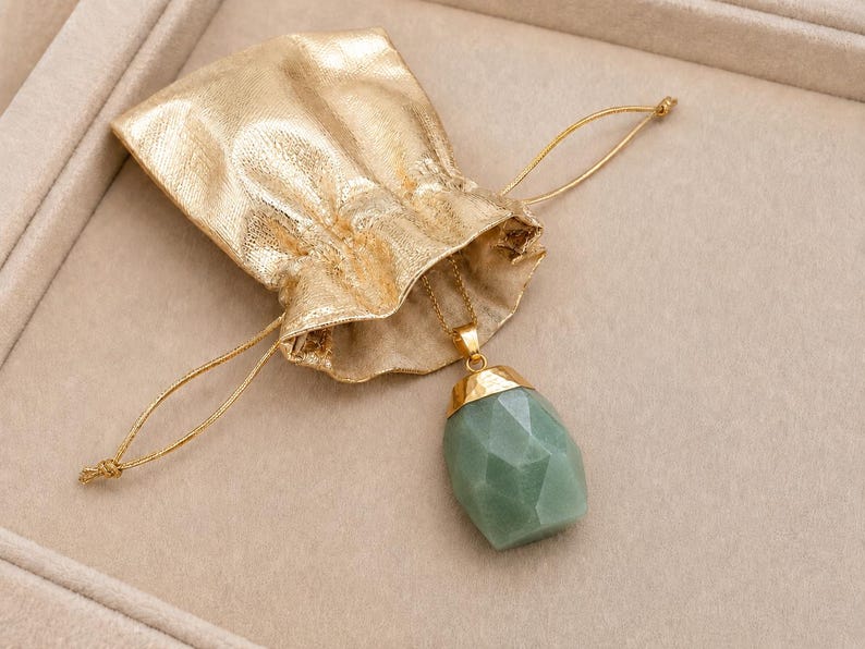 Green aventurine necklace Nephrite necklace Aventurine pendant Green drop necklace chain necklace Meditation stone necklace Healing crystal image 10