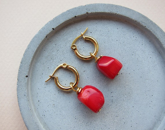spine thief sufficient Raw Red Coral Earrings Gold Hoop Raw Coral Earrings Gold Coral - Etsy
