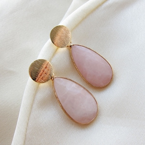Rose quartz earrings Statement earrings gold