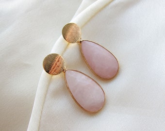 Orecchini in quarzo rosa Orecchini grandi in oro