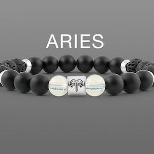 Aries zodiac bracelet zodiac men bracelet Horoscope bracelet Matte black mens bracelet Lava bracelet for men Aries jewelry Astrology jewelry image 1