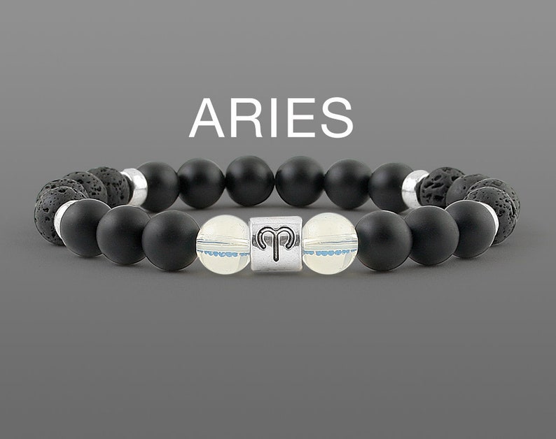 Aries zodiac bracelet zodiac men bracelet Horoscope bracelet Matte black mens bracelet Lava bracelet for men Aries jewelry Astrology jewelry image 1