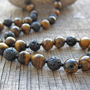 Man necklace Tiger eye necklace Surfer necklace Black lava necklace Men's necklace Beaded necklace Mens Jewelry for Mens stone necklace