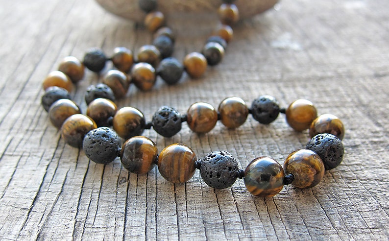 Man necklace Tiger eye necklace Surfer necklace Black lava necklace Men's necklace Beaded necklace Mens Jewelry for Mens stone necklace image 1
