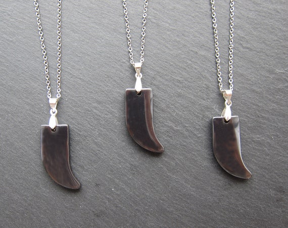 Horn Tusk Necklace Boho Chic Hematite - Tusk Black Pendant Necklace