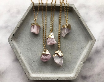 Tiny Rose quartz necklace Small Rose quartz pendant Tiny raw rose quartz necklace Small natural stone necklace