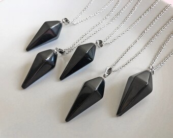 Obsidian necklace Black pendulum necklace Black stone pendant