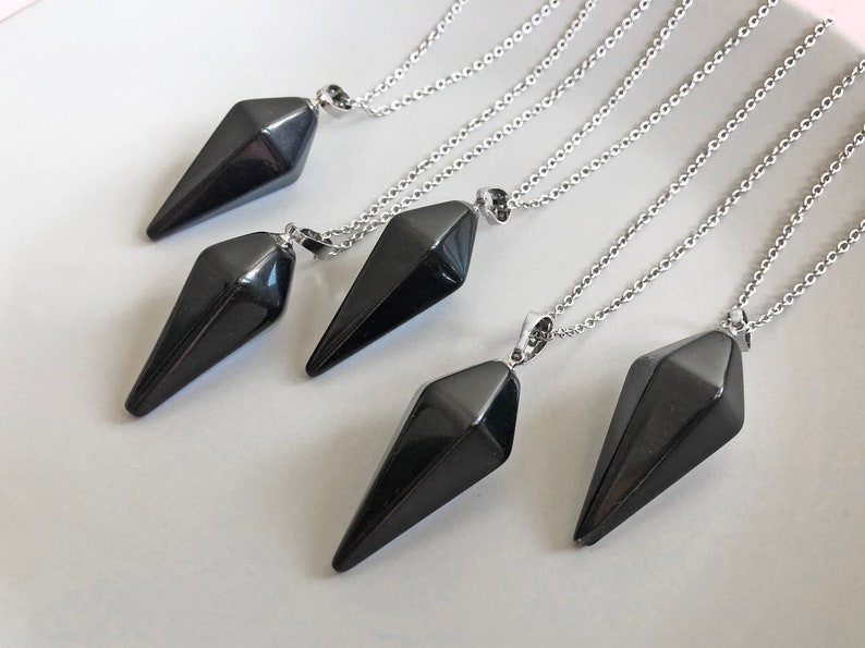 Obsidian necklace Black pendulum necklace Black stone pendant image 1