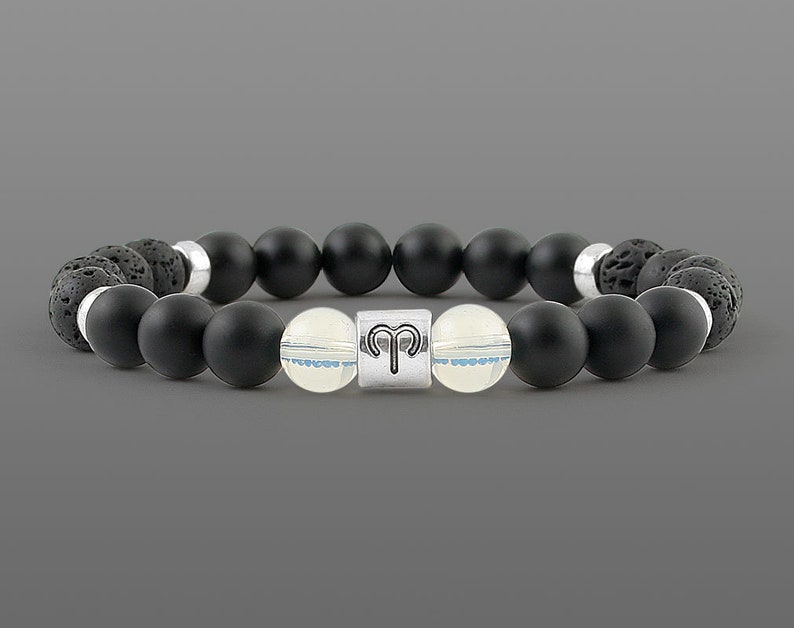 Aries zodiac bracelet zodiac men bracelet Horoscope bracelet Matte black mens bracelet Lava bracelet for men Aries jewelry Astrology jewelry image 2