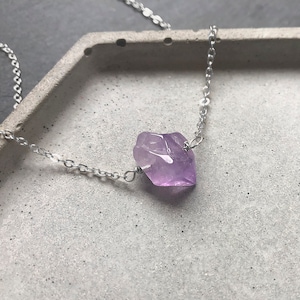 Raw amethyst necklace Purple small amethyst necklace Raw crystal necklace