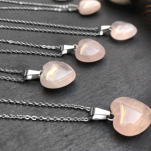 Rose quartz necklace Heart rose quartz pendant Silver Rose quartz pendant necklace Small heart rose quartz necklace