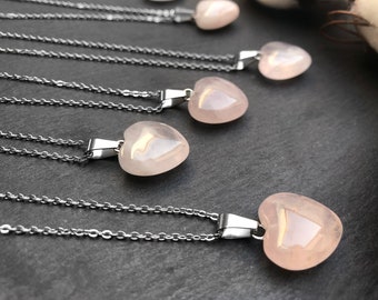 Rose quartz necklace Heart rose quartz pendant Silver Rose quartz pendant necklace Small heart rose quartz necklace