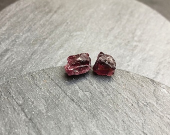 Raw garnet earrings studs with Sterling silver 925 post January birthstone earrings