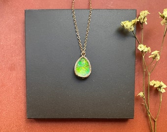 Fire opal necklace October birthstone pendant with 18k gold chain