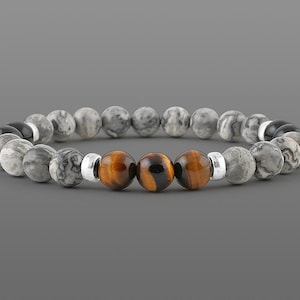 Marble bracelet for men bracelet Jasper bracelet Adjustable bracelet Men stone bracelet Yoga bead bracelet Men mala bead mantra bracelet image 1