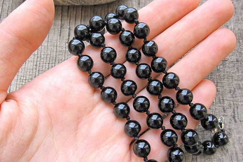 Mens black bead necklace 8mm Black men necklace for men Bead | Etsy
