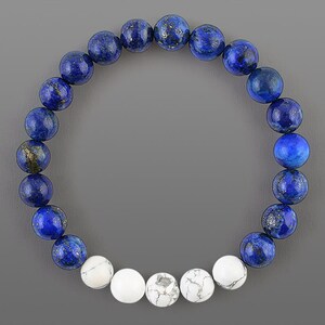 Lapis man bracelet Howlite man bracelet Marble bracelet Man bead bracelet Blue white bracelet Blue lapis bracelet 8mm Ball men bracelet image 2