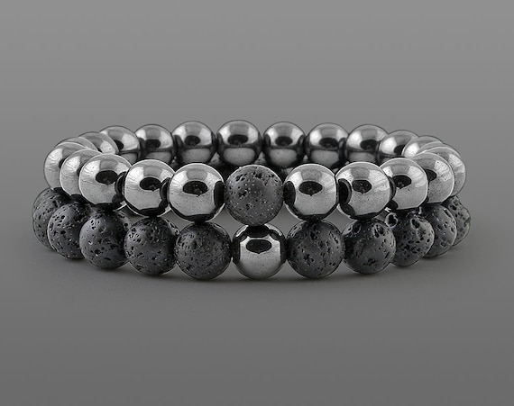 Mens bracelets set Gemstone bracelets Lava rock bracelet Gay couple bracelet set Gift for gays Hematite bracelet Mens gift ideas for him