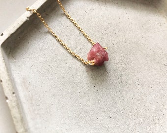 Raw Pink tourmaline necklace Pink tourmaline crystal necklace Small Tourmaline pendant gold