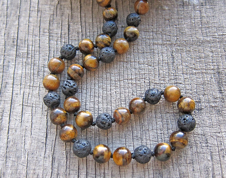 Man necklace Tiger eye necklace Surfer necklace Black lava necklace Men's necklace Beaded necklace Mens Jewelry for Mens stone necklace image 5