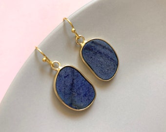 Lapis lazuli earrings Lapis dangle earrings gold Small deep blue earrings