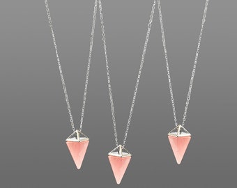 Rose quartz necklace Rose quartz pendant Rose quartz pyramid necklace Misty rose quartz pendant Dainty point necklace Pendulum necklace