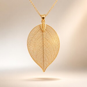 Halsband med naturligt löv Äkta lövhänge Halsband med galvaniserat blad för guld Lövskelett Naturinspirerat
