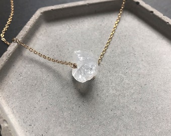 Raw clear quartz necklace White crystal pendant Small stone jewelry