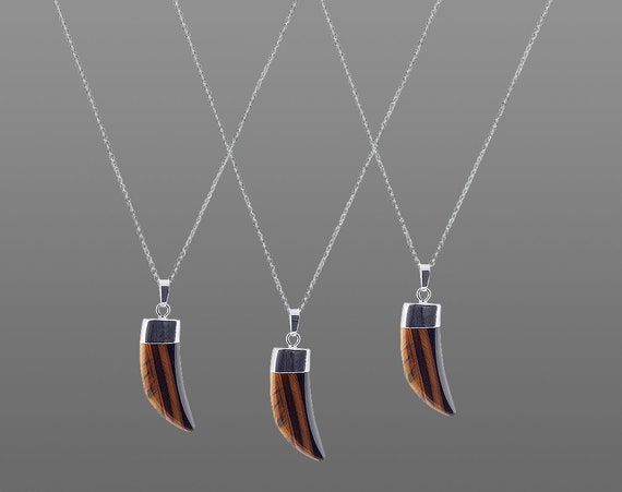 Collier dent oeil de tigre corne collier homme oeil de tigre