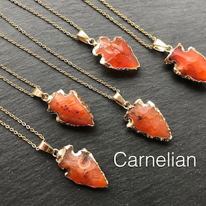 Carnelian crystal necklace Arrowhead necklace September birthstone necklace Raw carnelian necklace