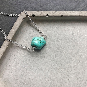 Small turquoise crystal necklace December birthstone Raw blue turquoise pendant Small turquoise necklace
