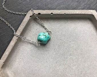 Small turquoise crystal necklace December birthstone Raw blue turquoise pendant Small turquoise necklace