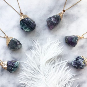 Rainbow Raw fluorite necklace Purple fluorite pendant Fluorite crystal necklace Fluorite point necklace Raw crystal necklace