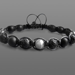 verstellbar Edelstein-Perlen Shamballa für Männer Herren Armband,Onyx Armband 