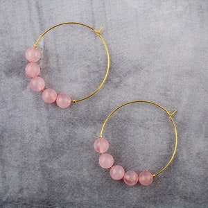 Rose quartz Hoop earrings gold