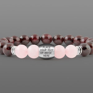 Bracelet personnalisé Grenat Femme bracelet Custom femme bracelet Initial bracelet Janvier pierre de naissance Femmes gravé bracelet Grenat bracelet